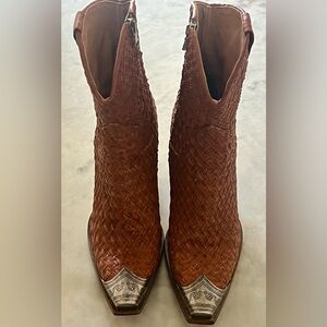 Free People Brayden brown leather woven western boots women’s size 10 (41)